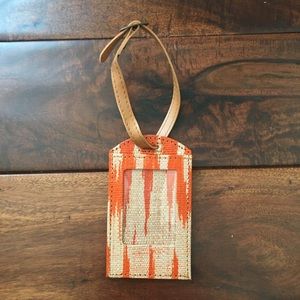Ikat T’nalak Orange Abaca Fabric Faux Leather Bag Tag